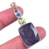 Natural Blue Sunstone,Peridot 925 Solid Sterling Silver Gift Pendant 1.75" C0u61