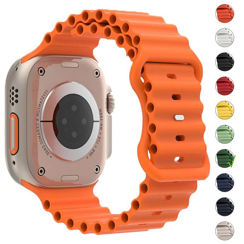 Ремешок для Apple Watch Ultra 1 2 ремешок 49мм Ocean belt Спортивный силиконовый браслет correa для iWatch Series 9 8 7 6 SE 42мм 44мм 45мм
