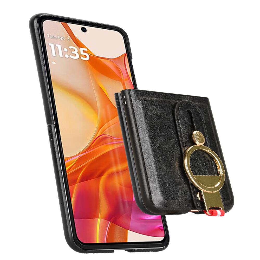 Роскошный кожаный чехол-подставка с браслетом для Motorola Razr 50 Ultra Moto Razr 40 Plus 2023, чехол с кольцом-открывателем, ультратонкий противоударный защитный чехол