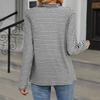 Women's Fashion Striped V Neck SLong Sleeve Button Casual T-shirt Top