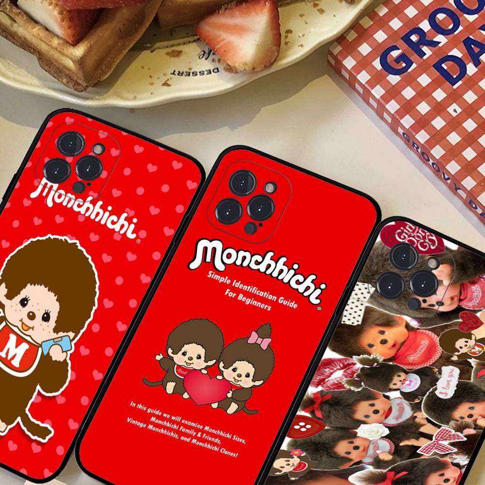 Cute M-Monchhichis-a Phone Case For IPhone 17 16 15 14 13 12 11 Pro Max Plus Mini Silicone Black Cover