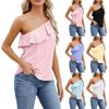Женская мода косые плечи оборки однотонный жилет укороченный повседневный топ