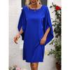 Летнее круглое шея накидка с коротким рукавом свободные женские повседневные платья элегантное синее платье больших размеров для женщин модное винтажное однотонное женское короткое платье 25913