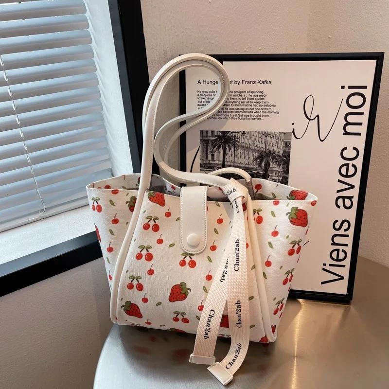 Большая вместительная сумка для женщин в корейском стиле, сумка с симпатичным принтом вишни, сумка через плечо