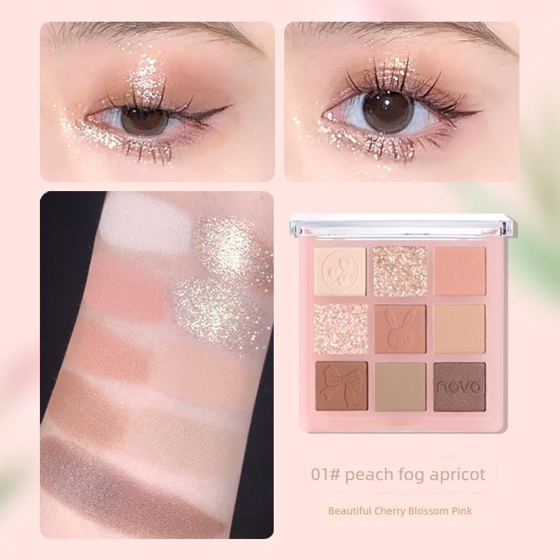 Genuine Goods Novo Nine Colors Eye Shadow Plate Milk Tea Earth Color Ins Super Popular Affordable Student Niche Style Brand Shimmer Matte