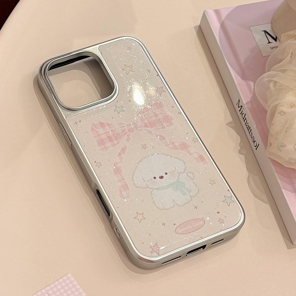 Чехол в стиле Instagram с бантом для щенка для IPhone 17, 16 Pro Max, IPhone 15, Блестки из эпоксидной смолы, Жесткий Huawei 17 мм