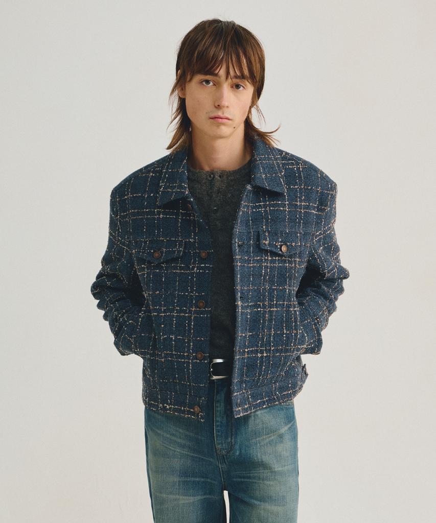 Lmood Hawk Tweed Trucker Jacket Blue Jeans