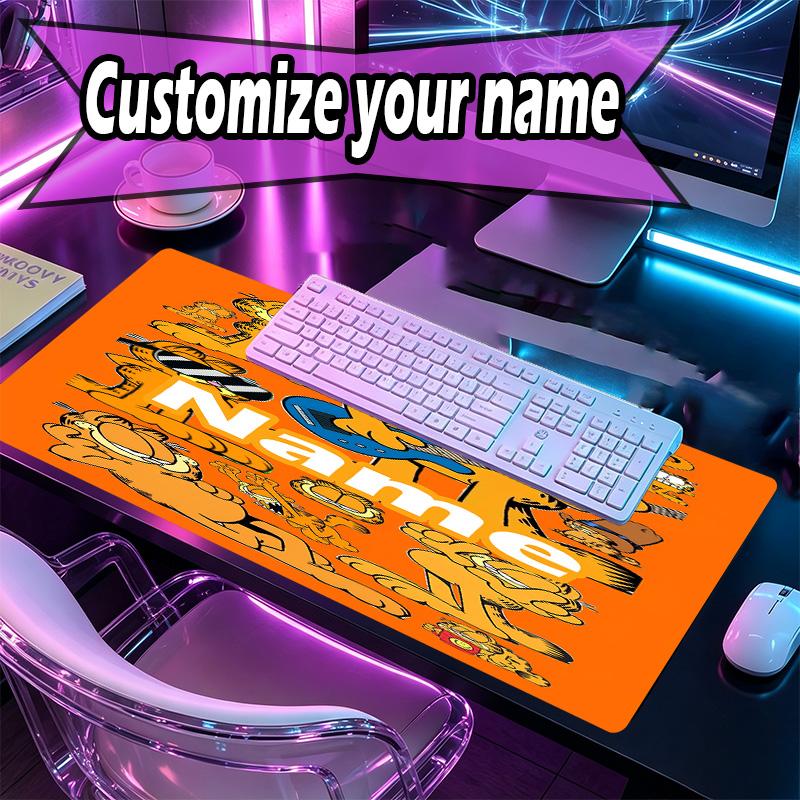 Custom Name Personalized Garfield Pattern Mousepad, Laptop PC Desk Mat, Decorative Desk Mat for Home Keyboard Pad Gift