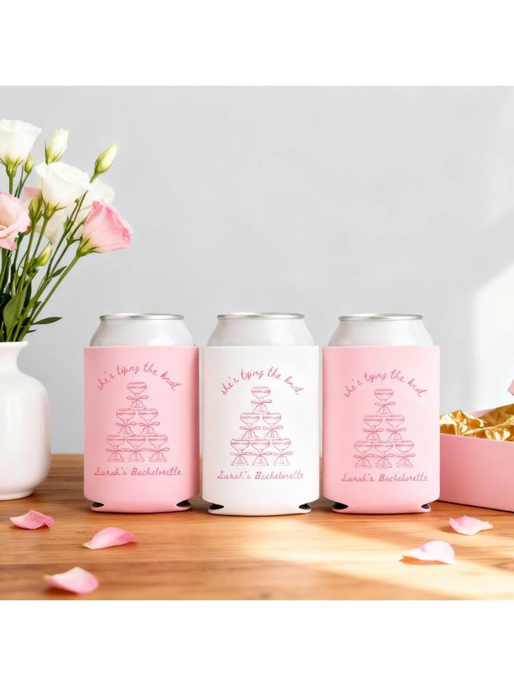 Custom 3Pcs She’s Tying The Knot Can Cooler Bachelorette Party Decor Bridal Shower Favor Wedding Engagement Bridesmaid Gift