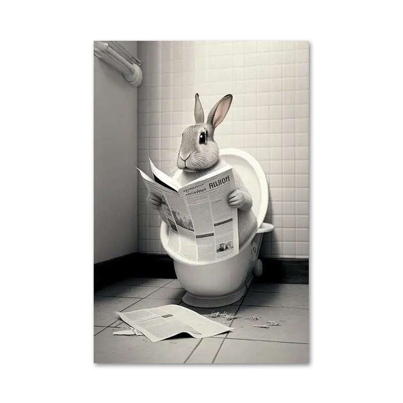 Смешная ванная комната юмористическое животное медведь собака тигр сидит на унитазе читает газету холст картины постеры и принты настенное искусство