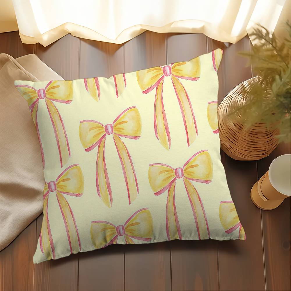 Pink Bow Maple Design Cushion Cover Happy Autumn Harvest Decor Holiday Decorati Pillow Cover