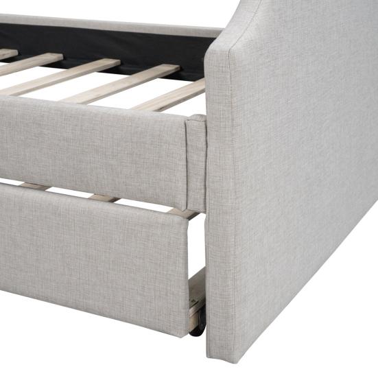 Sofa Bed 90x200cm Folding Cotton Linen Fabric Day with Pull-out Baby Cot Headboard Strong Wood Slat Support Home Furniture, Beige Guest