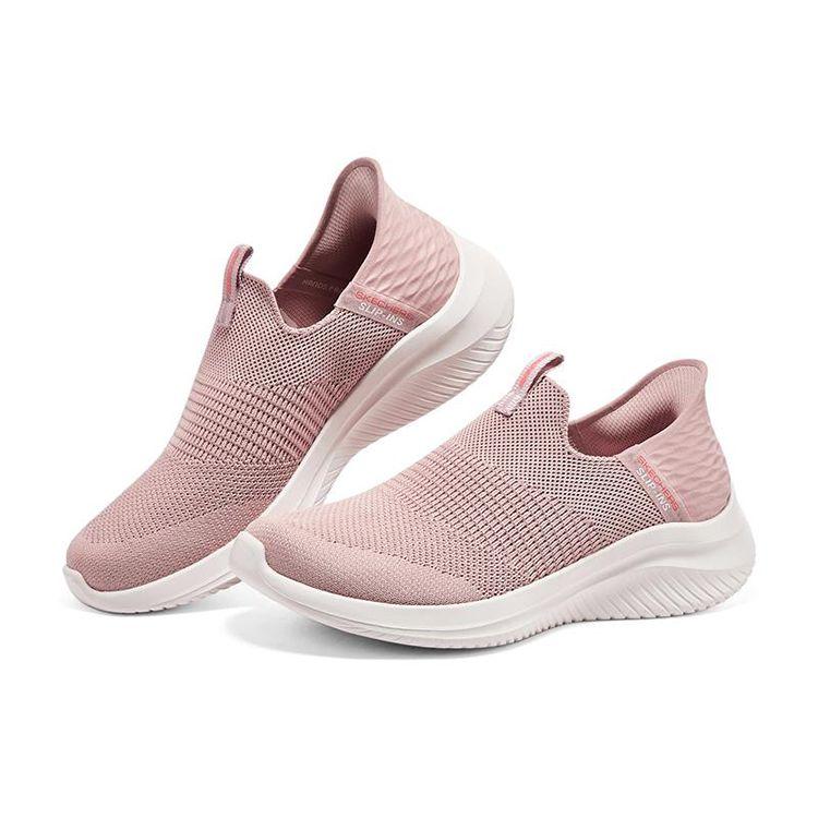 Skechers Ultra Flex 3.0 Сетчатые Уютные Полосатые Технология Flash Удобные Спортивные Слипоны Низкие Повседневные Кроссовки Женские Розово-Красные 149708-ROS