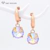 Colorful Round Large Crystal Drop Earrings For Women Wedding Jewelry Fashion Rose Gold Color Eardrop Gift