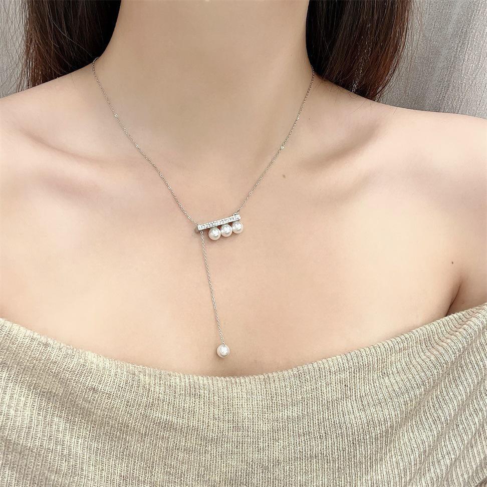 Ожерелье из циркониевого жемчуга с элегантной кисточкой - простая ретро-модная цепочка на ключицу