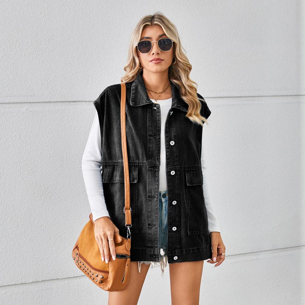 Summer 2024 Women's Fashionable Denim Sleeveless Waistcoat