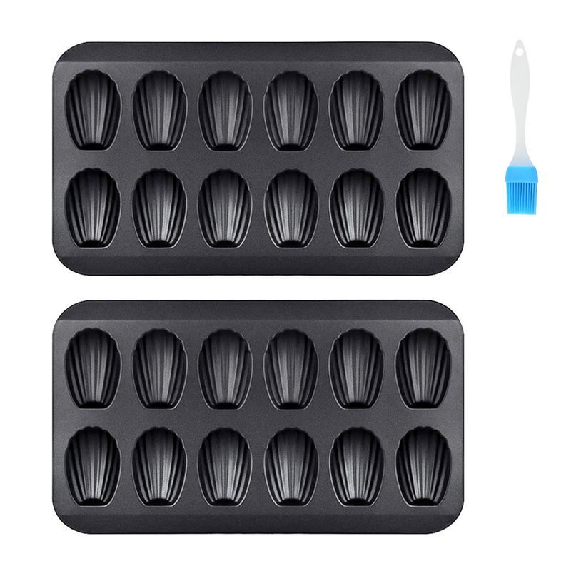 2 шт. в упаковке, 12 чашек, антипригарная сковорода Madeleine с кисточкой для масла, прочные формы Madeleine, форма для мини-тортов, противень для выпечки/сковорода