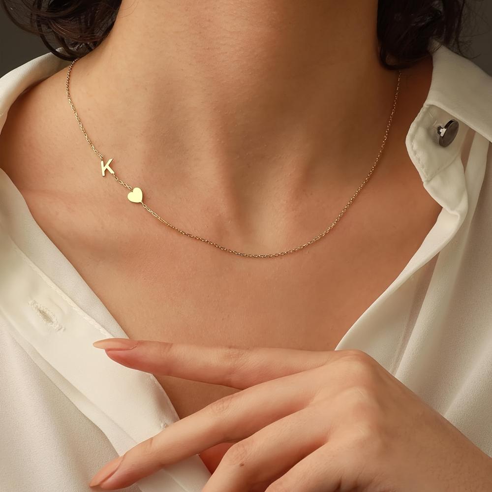 Dainty Side Initial Necklace Gold Color 26 Letter A-Z Heart Name Choker Necklace For Women Fashion Jewelry Gift