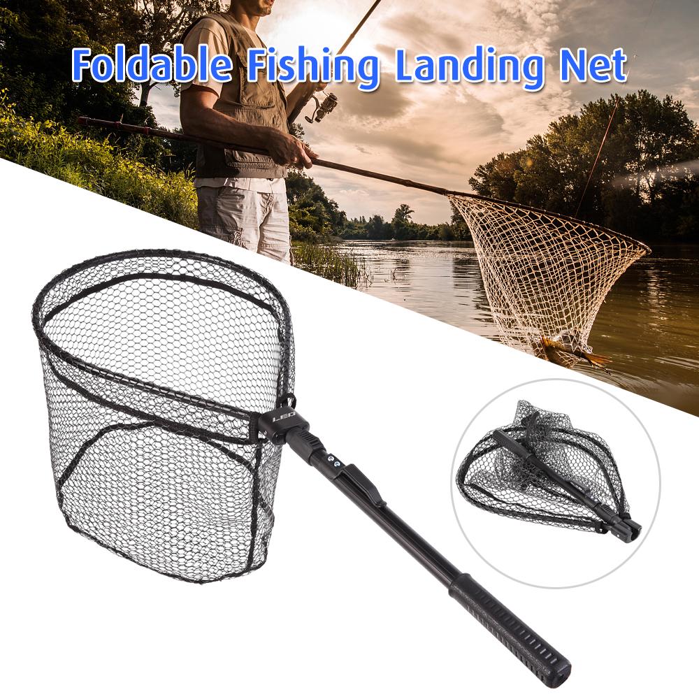 Fishing Landing Net Foldable Lightweight Net Nylon Mesh Fishing Brail Net Aluminum Alloy Frame Fishing Catching Releasing Nets