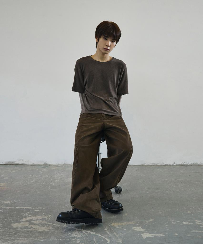Seukeulaeteulpigsel Vtg Fade Dart Изогнутая Линия Хлопковые Брюки [Коричневый]