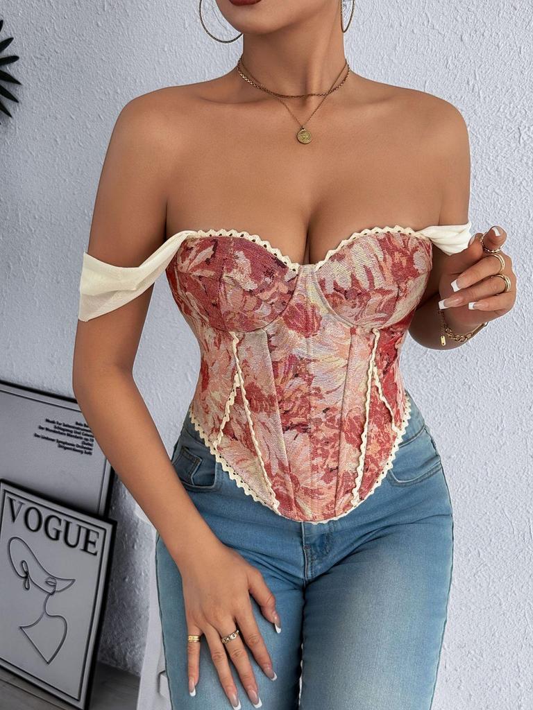 Трендовый ретро французский жаккардовый корсетный жилет без бретелей