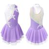 Kids Girls Sequins Floral Mesh Leotard Dress Ice Roller Figure Skating Dancewear