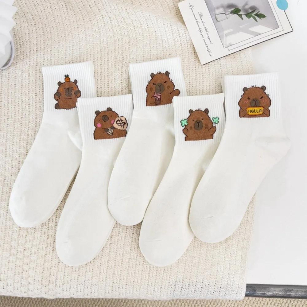 Мультяшные носки с капибарой, носки с медвежонком, весенне-осенние хлопковые носки средней длины, милые носки, популярные в интернете, корейская версия, носки-следки