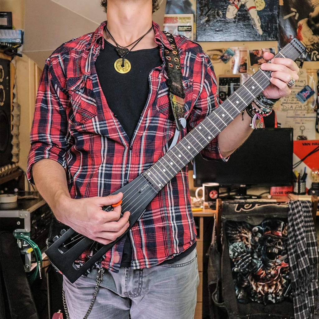 Anygig Portable Travel Electric with Gig Bag Guitar, 82cm, 1.6kg, Brown, 25.5" Full-Scale, Right-Handed,