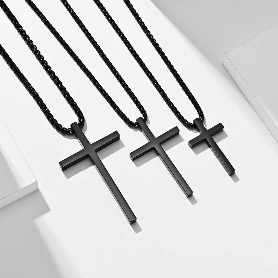 Titanium Steel Cross Necklace For Men Women Black Gold Silver Color Chain Crucifix Pendant Punk Party Never Fade Jewelry