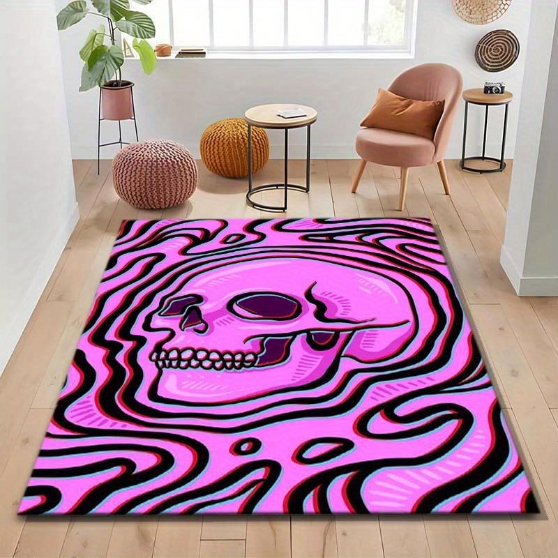 Psychedelic Skull Area Carpet, Crystal Velvet, Non-slip, Rectangular, Purple, for Bedroom, Porch, Interior Decoration Carpet