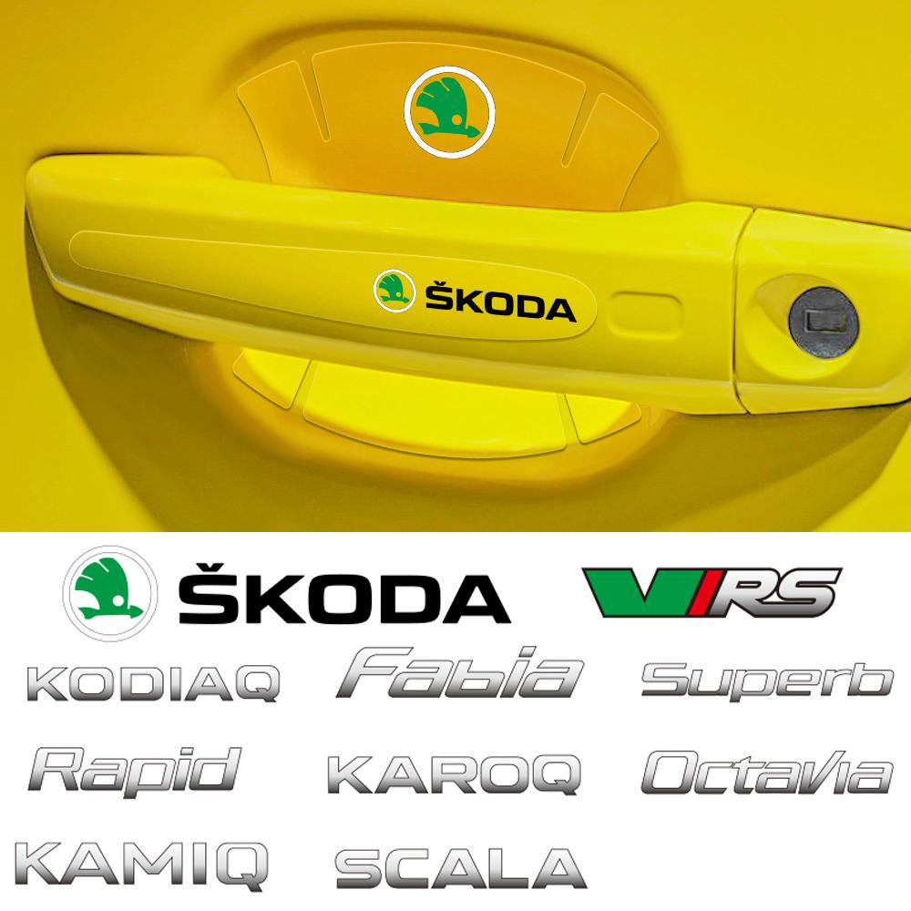 8Pcs Transparent Car Door Stickers Scratches Resistant Car Handle Film For Skoda Octavia Rapid Karoq Fabia Kamiq Kodiaq Superb
