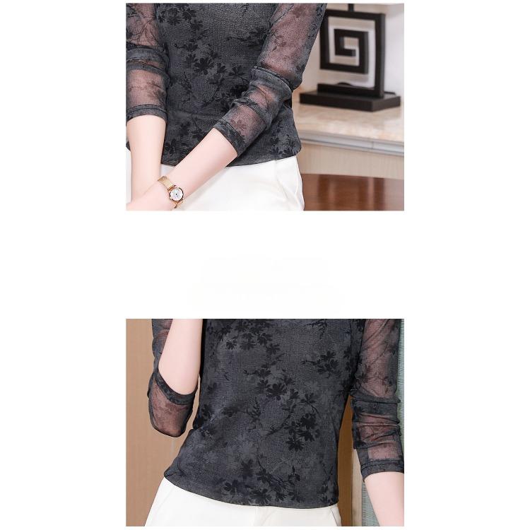 Модный обтягивающий сетчатый топ с длинными рукавами и V-образным вырезом на осень