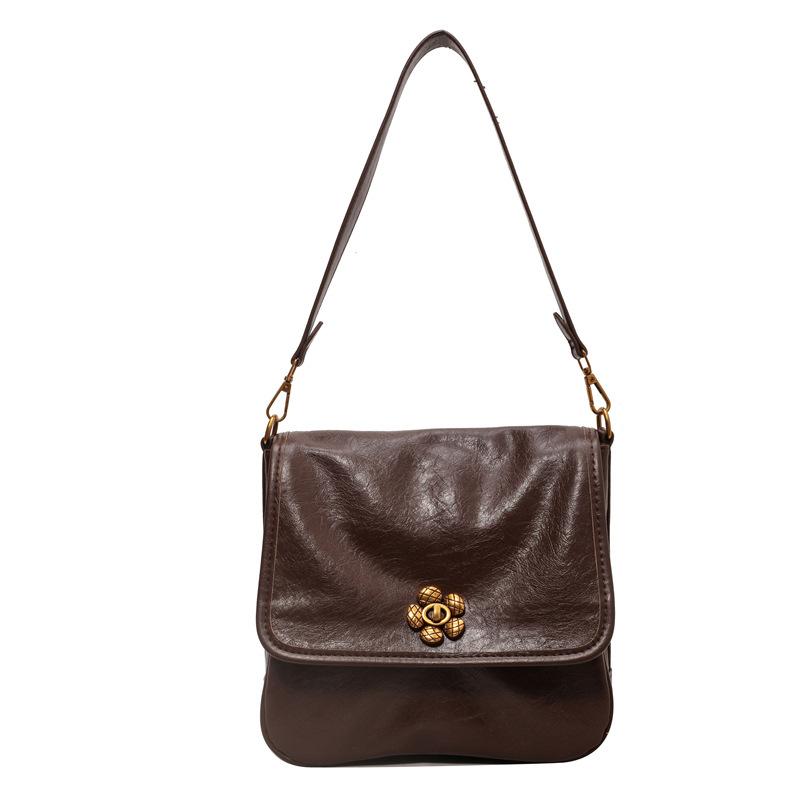 Сумка-подмышка премиум-класса для通勤 женщин 2025 осень и зима большая вместимость корейская версия ретро мода вощеная кожа на плечо