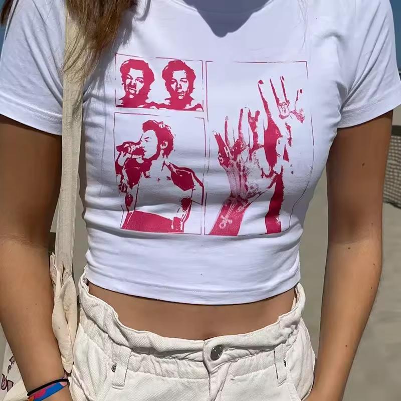 Harry Vintage Top Short for Mujerra Aesthetic Baby to Modacamiseta Baby T-shirt Y2K for Mujerra Grunge 90s Fashion Party T-shirt