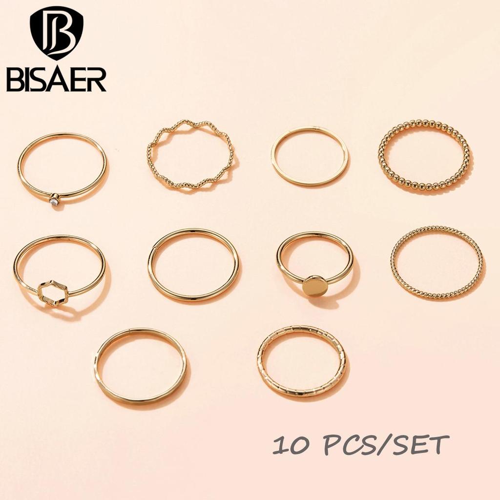 Bisaer Different Style Rhinestones & Metal Lines Alloy Ring-simple for Ladyies Daily Jewelry