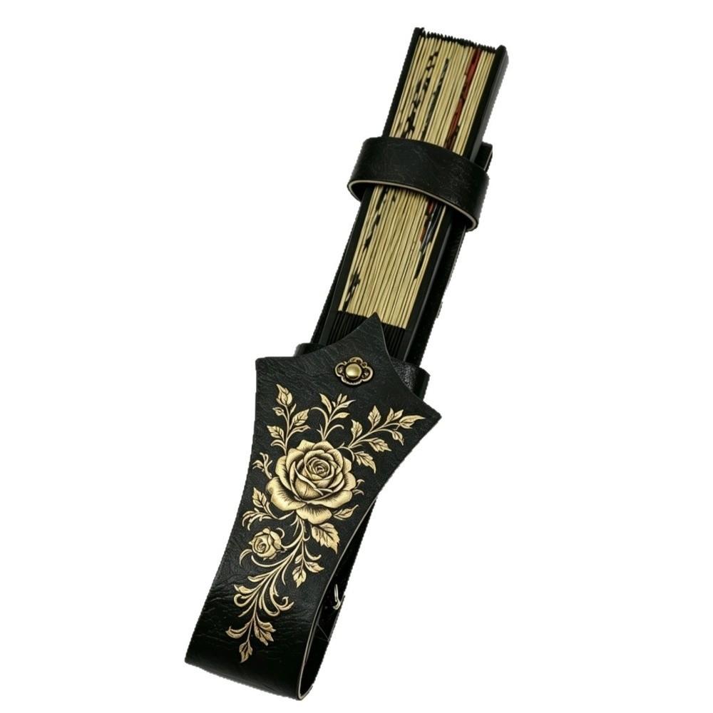 Outfit Match PU Leather Folding Fan Holder Open Top Waist Mount Hand Fan Sleeve Smooth Edge Vintage Style Waist Fan Pouch Gift