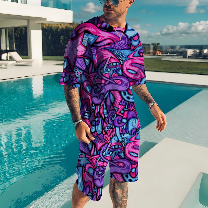 2026 Summer Men's T-shirt Male Casual Suit Abstract Style 3D Printing