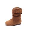 Youth style shoes Girls Retro Chunky Slip-On Boots Soft Suede Ankle Booties Fall Casual Wear