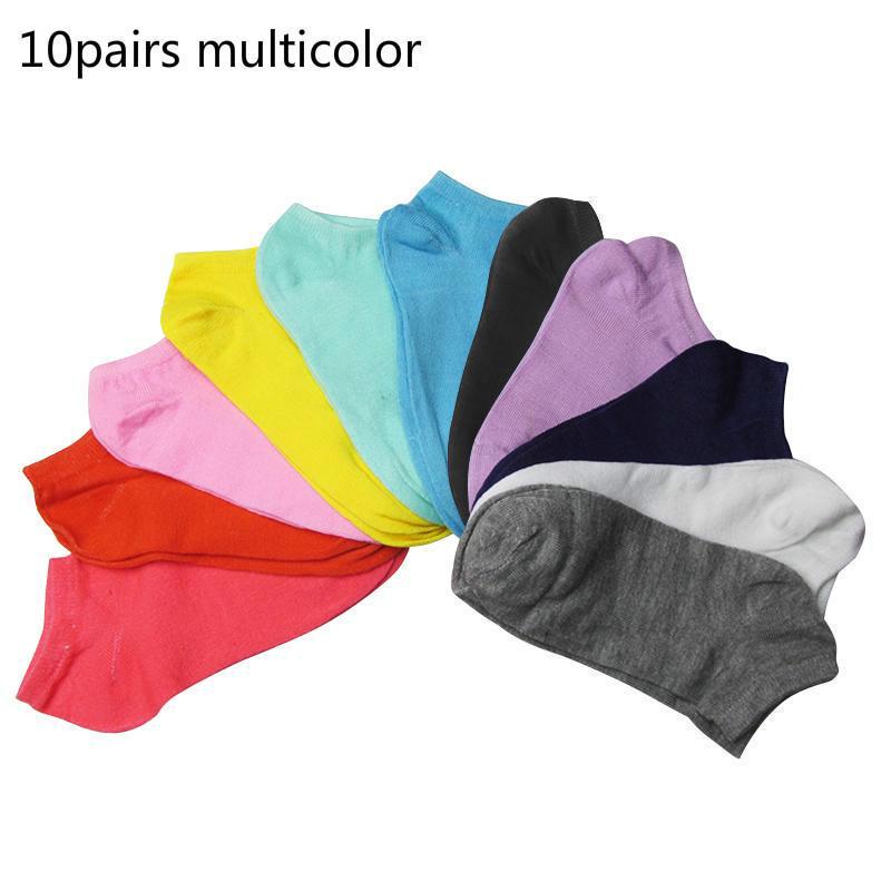 10Pair Women's Socks Short Candy Color Dot Cute Art Socks Female Thin Ankle Cotton Blends Socks