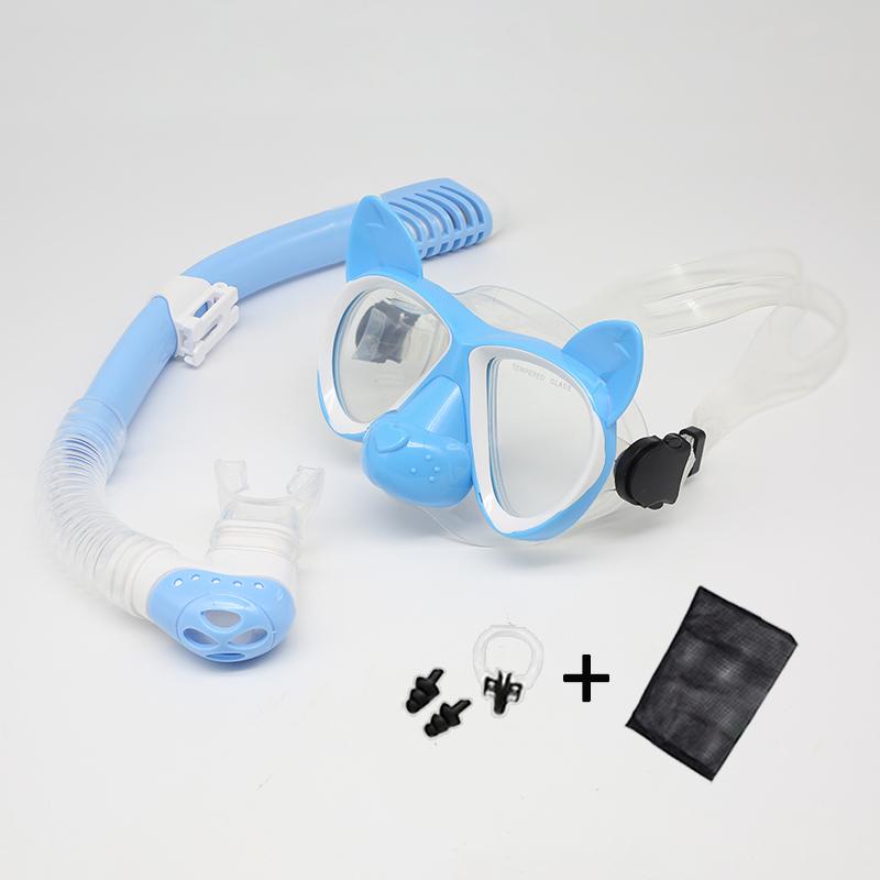 Kids Cartoon 3D Ears Snorkeling Mask Goggles, Tempered Glass Lens, Leak - Proof, Silicone Gear for Swimming & Floating Diving