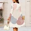Women Plus Size Round Neck Long Sleeve Abstract Print A Line Flared Dress