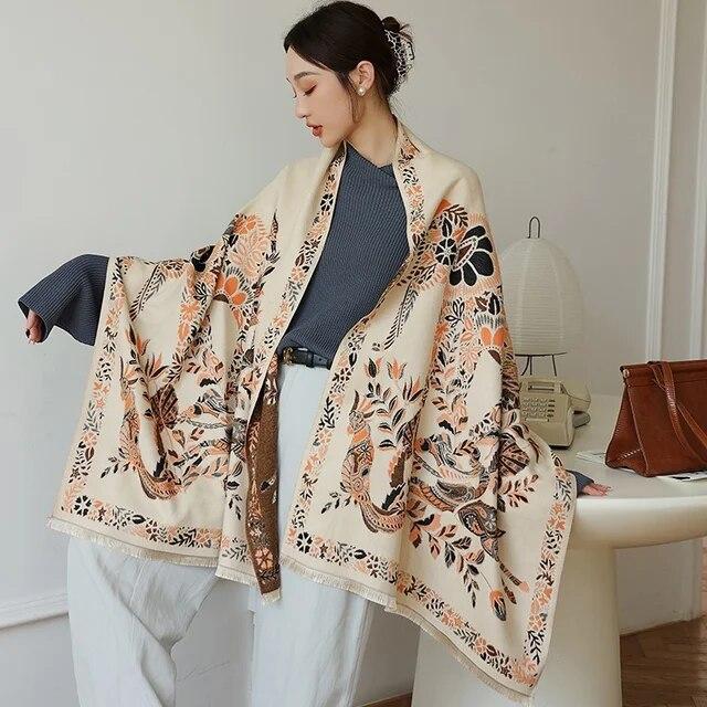 Толстый теплый зимний шарф, роскошный дизайн, принт лошади, женский кашемировый шаль из пашмины, женские шарфы с запахом, женский платок, одеяло, пончо