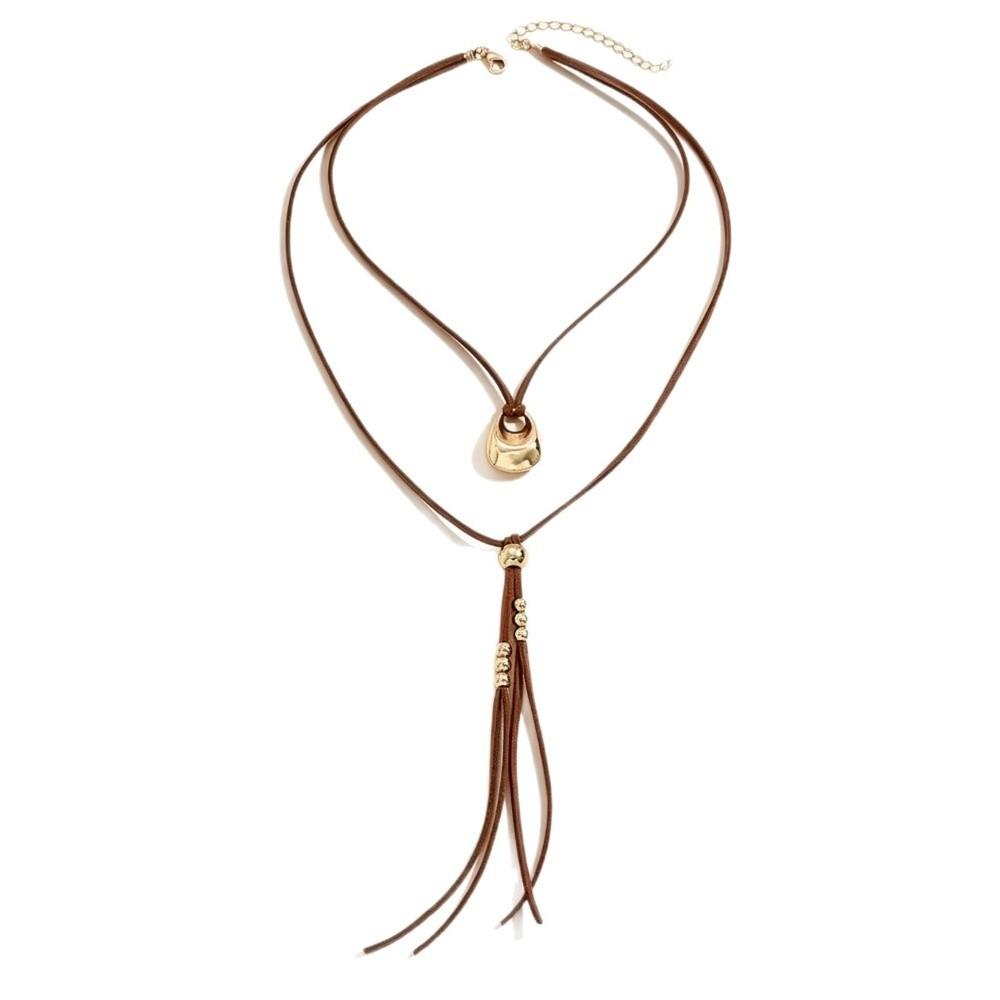 Suede Tassel Pendant Chain Adjustable Design Beaded Y-Necklace Long Pendant Necklace Wedding