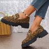 Женские туфли-лоферы на платформе с леопардовым принтом, замшевые туфли на толстом среднем каблуке, дизайнерская обувь в стиле ретро 2025 года, зимняя мода, новинка, женские туфли