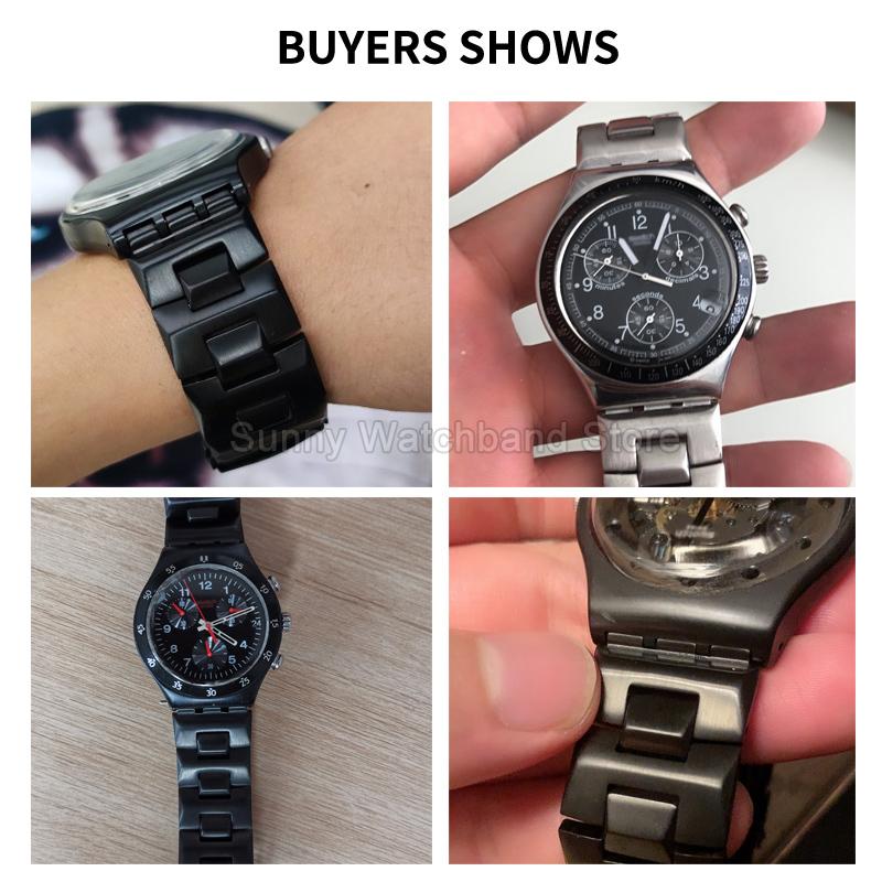 Серебристо-черный для браслета Swatch 19 мм Средне-выпуклый стиль Нержавеющая сталь 316L Ремешок для часов Легко чистить Ежедневное ношение Аксессуары для часов