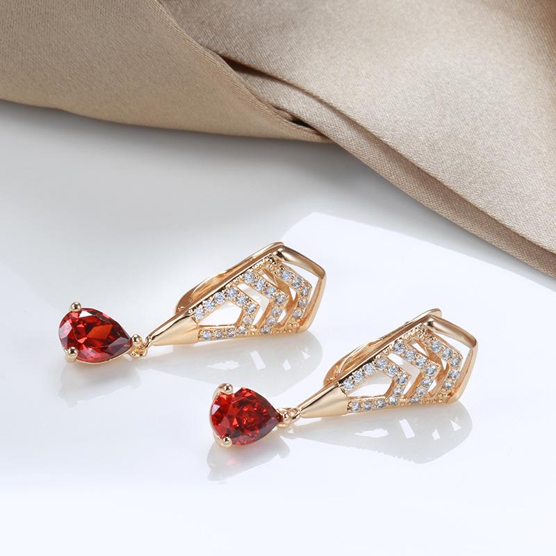 SIMJOO Emperament, простые серьги из розового золота, модные длинные серьги с каплями воды, красные серьги с цирконом, женские
