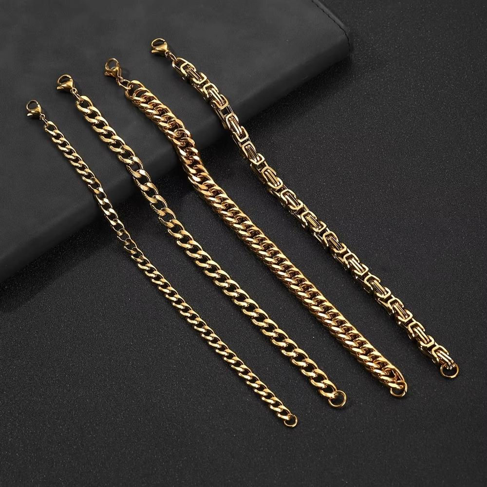 European American Hot Selling Stainless Steel Chain Link Bracelet Four-piece Set Simple Black Zinc Plated Light Luxury High-end