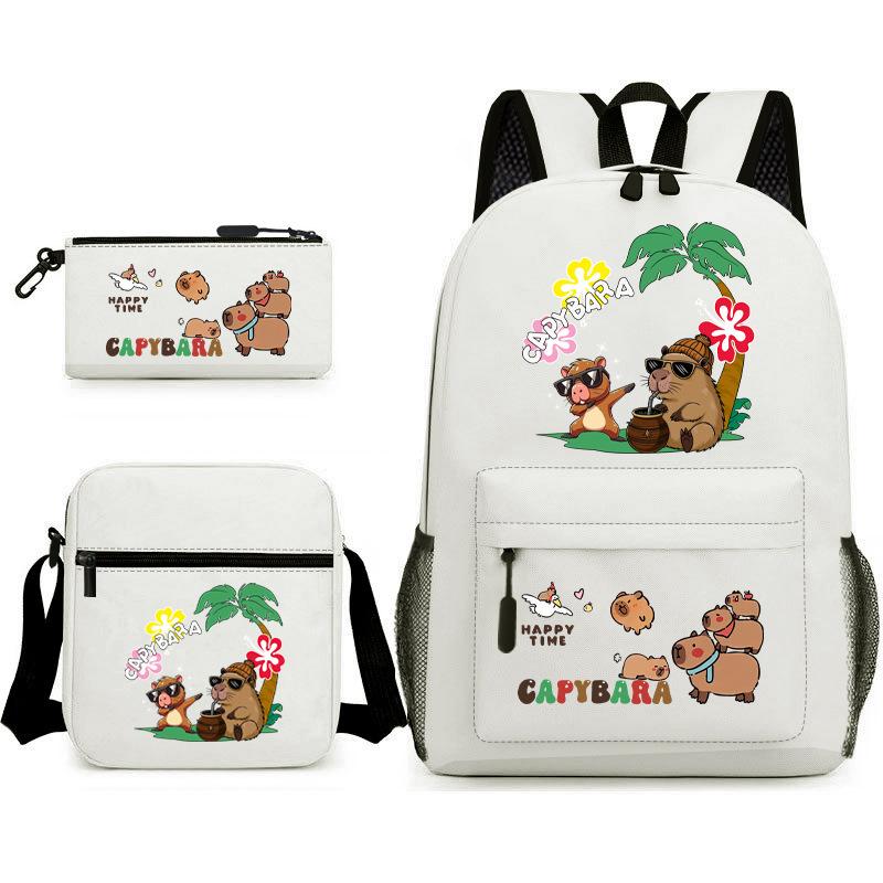 New Kapibara Student School Bag Fashion Popular Backpack Shoulder Bag Pencil Bag Three-piece Set