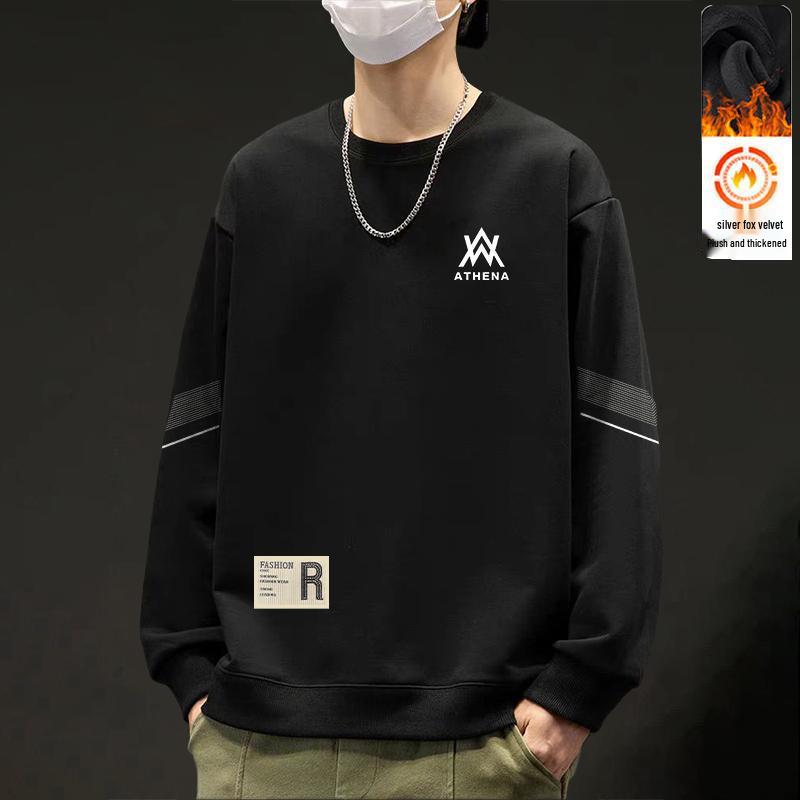 Quick-Shipping Fleece Hoodie: Men's Trendy Loose Fit, Round Neck, Long Sleeve Top for Autumn/Winter