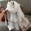 Pearls Silk Scarf Shawls Transparent Mesh Neck Scarves Luxury   Ladies/Girls